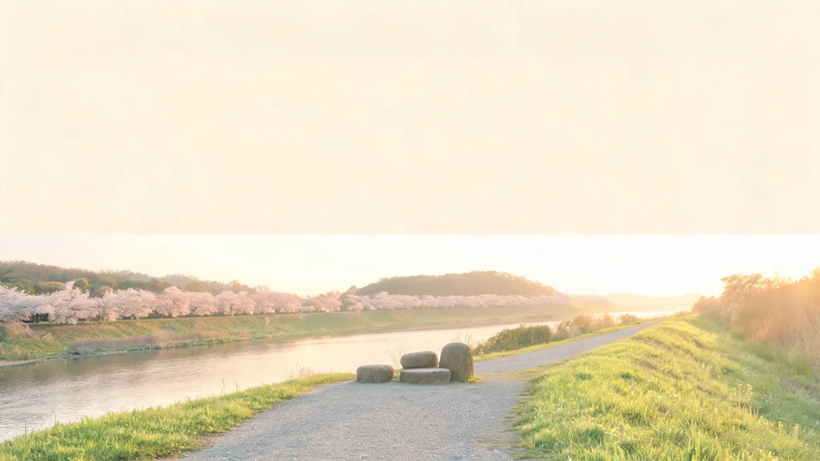 A quiet riverside road in spring
