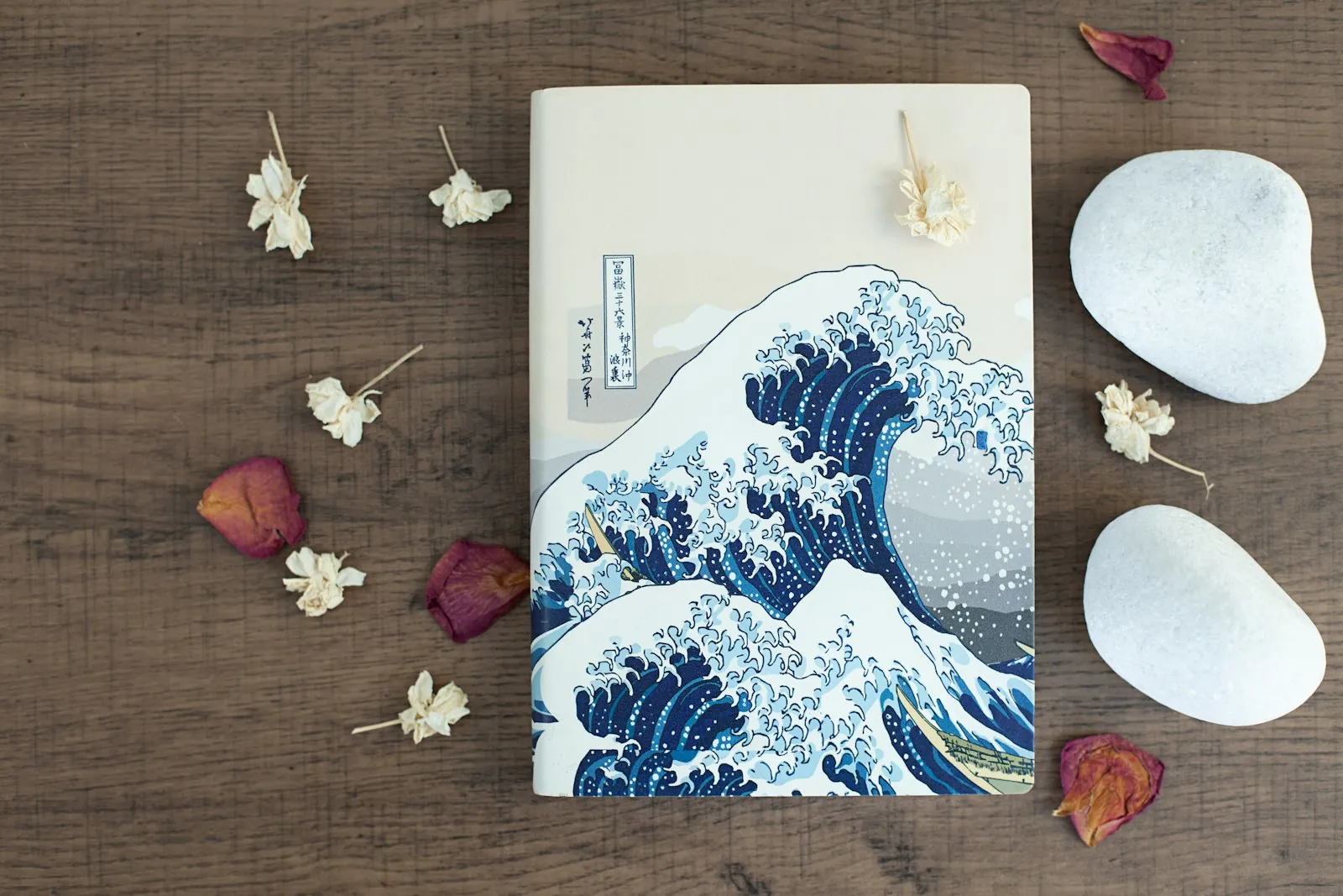 A notebook with the Great Wave on its cover